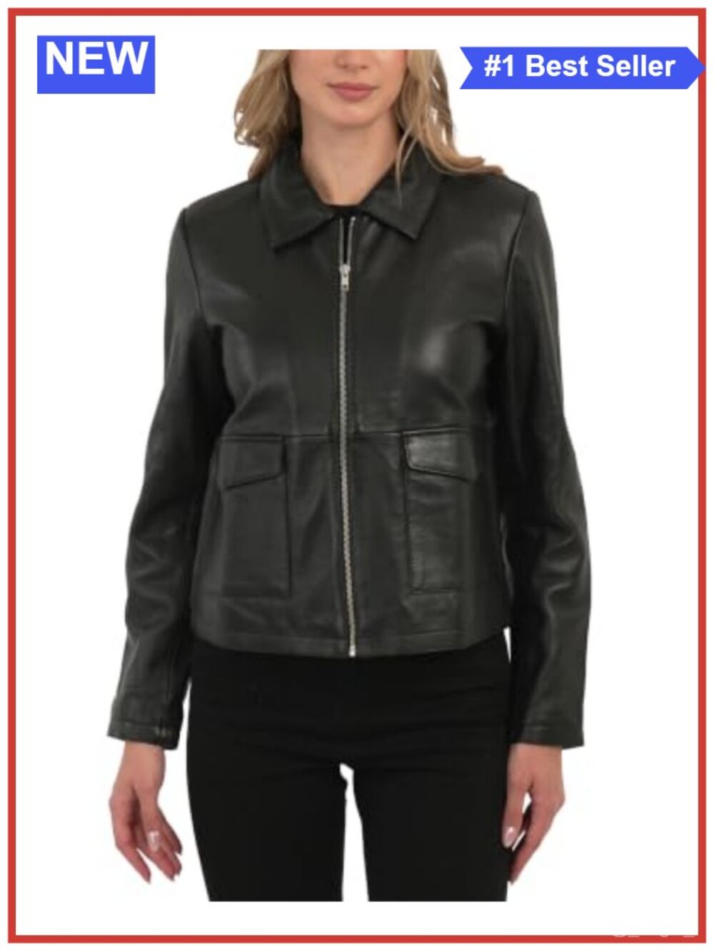 Woman Genuine Leather Jacket Zip-Up Casual Bomber Jacket for Woman